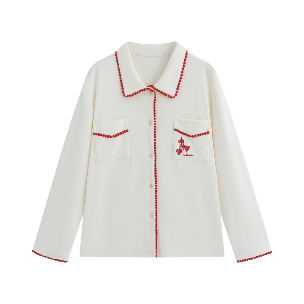 Contrast‑Color Lace Loungewear Cardigan Top - The Blender