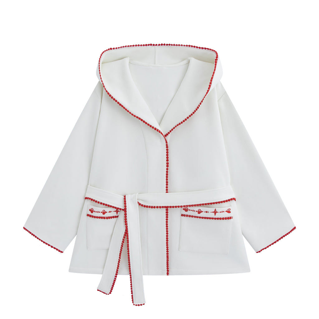 Contrast‑Color Lace Hooded Loungewear Robe - The Blender