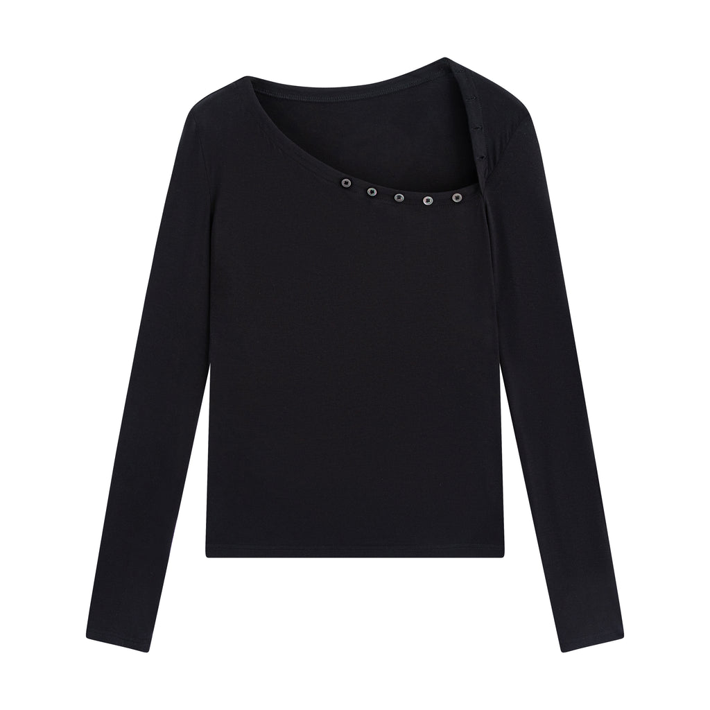 Slant Henley Collar Long-Sleeve Tee - The Blender