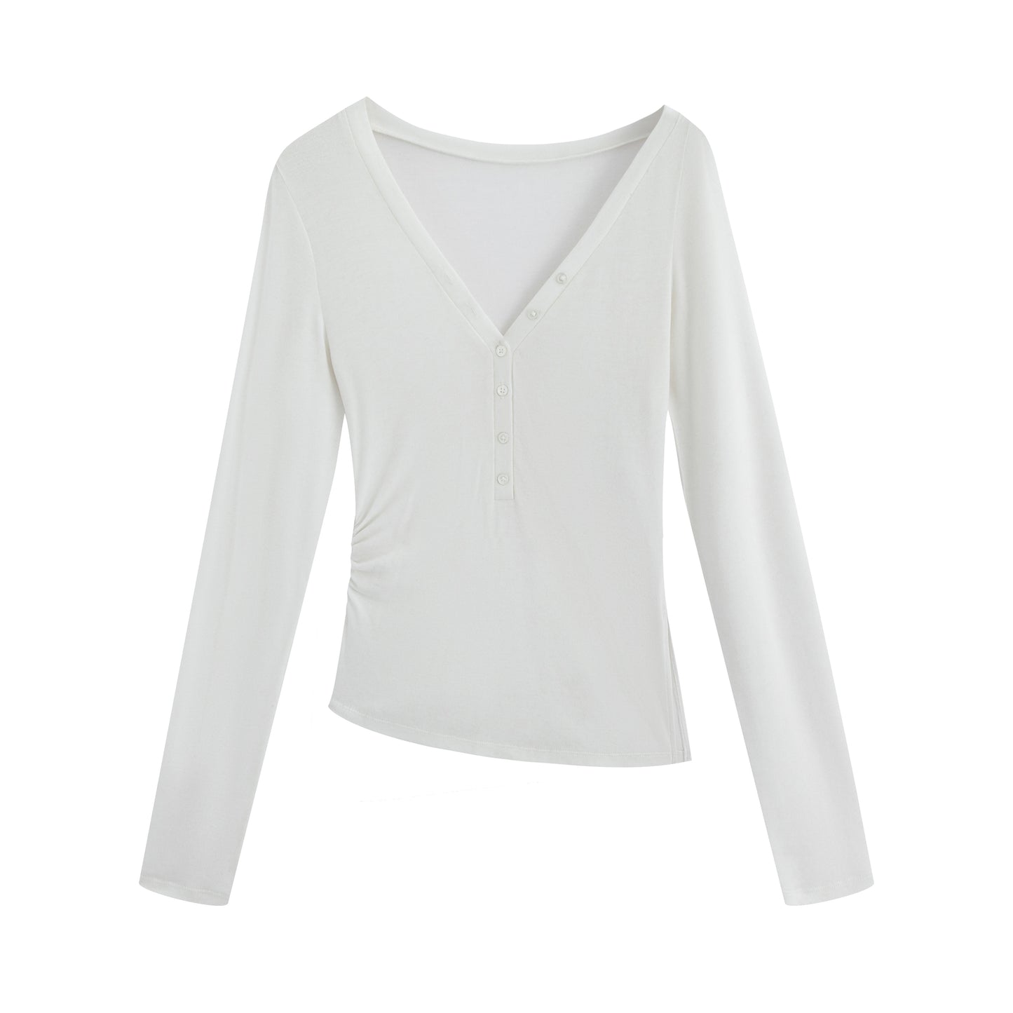 Asymmetrical Henley Collar Tencel-Wool Long-Sleeve Tee - The Blender