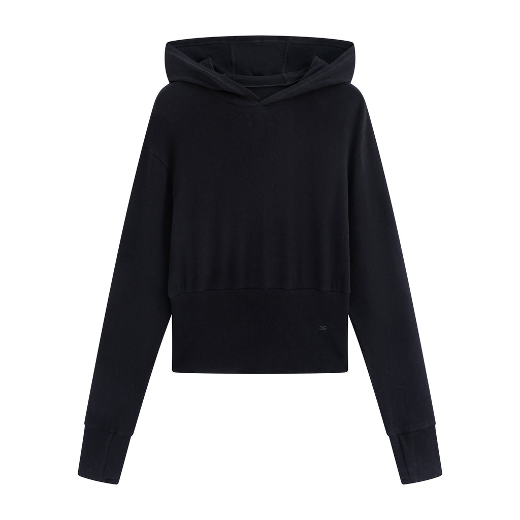 「3S」Long‑Sleeve Oversized Cropped Hoodie - The Blender