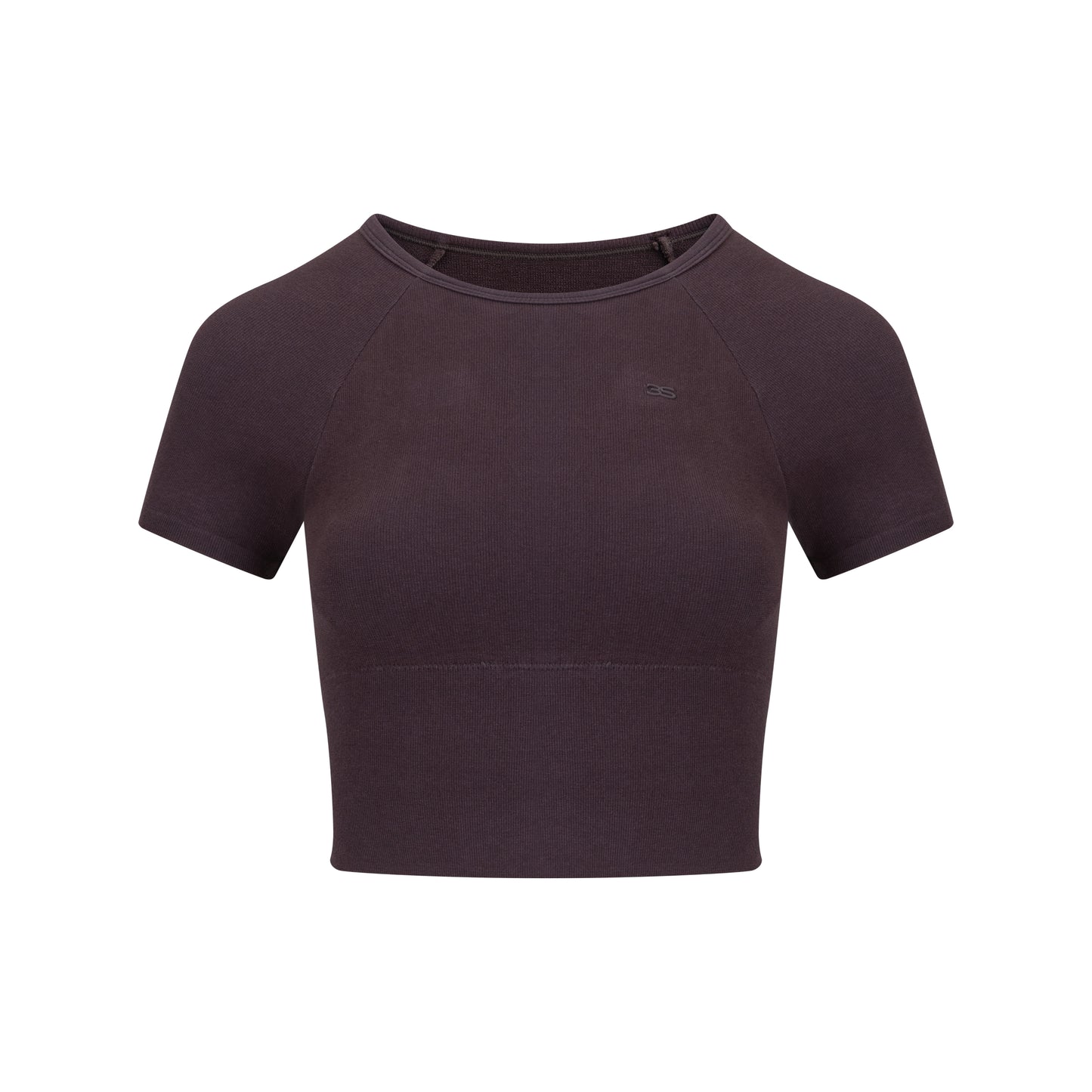 「3S」Ribbed Crew‑Neck Cropped Short‑Sleeve Top