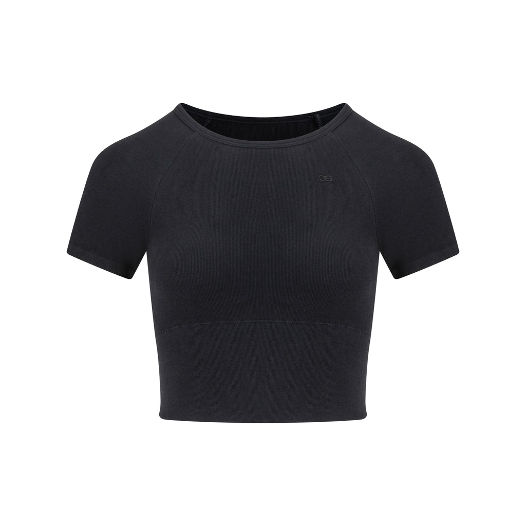 「3S」Ribbed Crew‑Neck Cropped Short‑Sleeve Top - The Blender