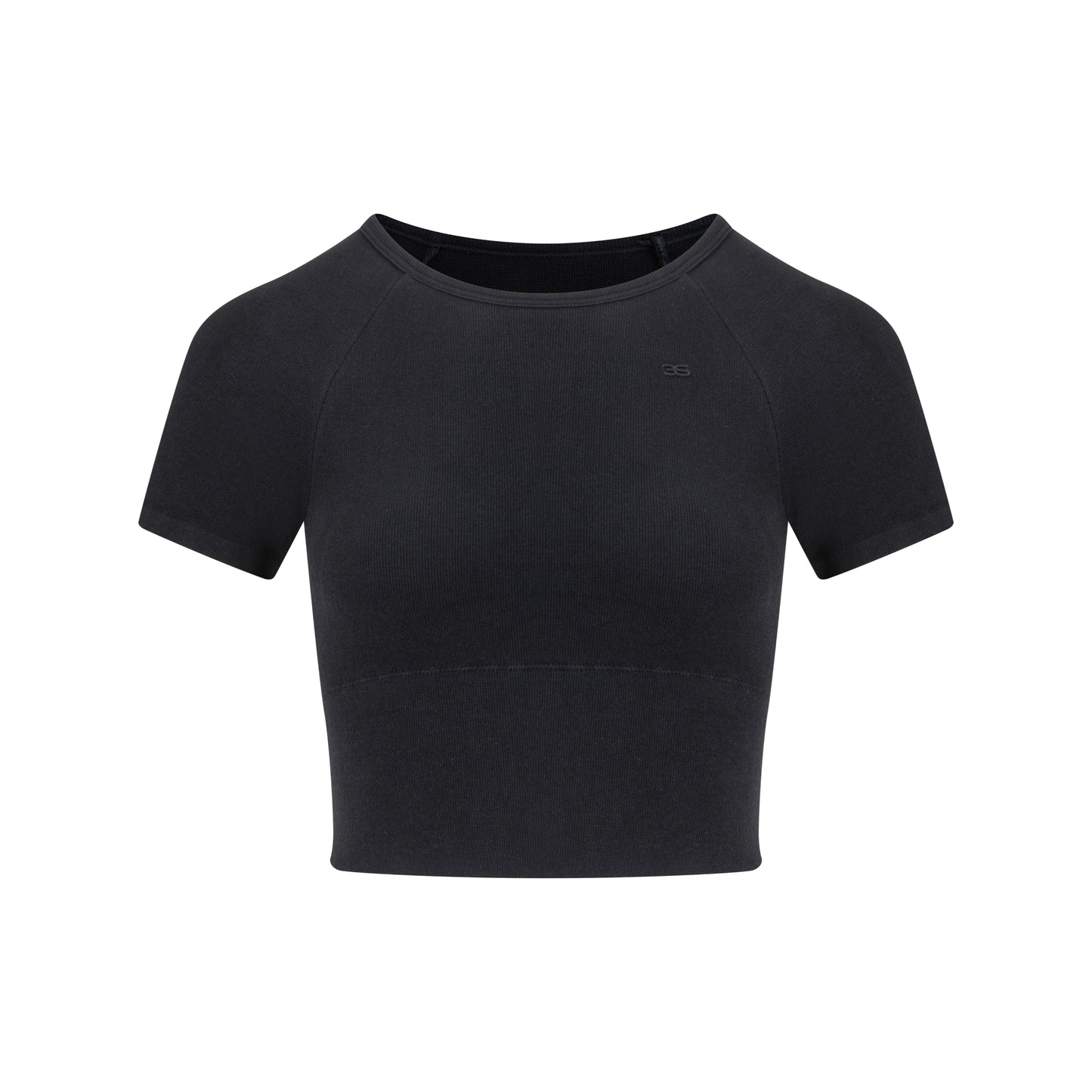「3S」Ribbed Crew‑Neck Cropped Short‑Sleeve Top