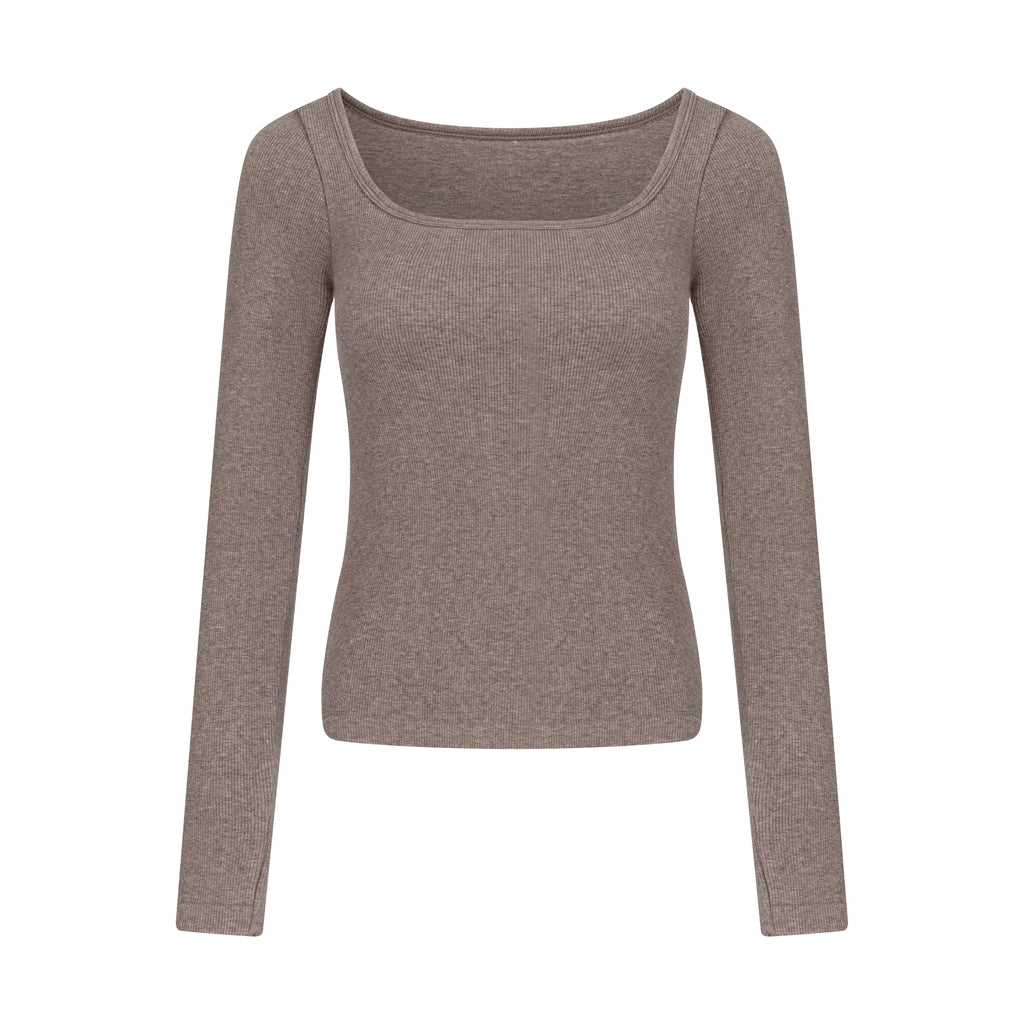 GREEEN Organic Cotton Heather Yarn Square Neck Slim Fit Long Sleeve Top ...